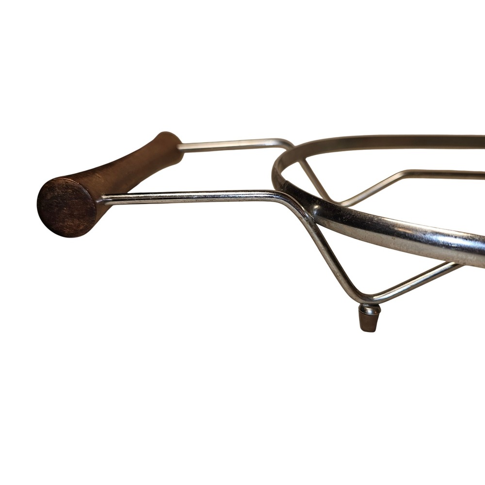 Vintage Corning Ware P-21 Blue Cornflower Roaster MCM Chrome Wood Handle Cradle - Picture 10 of 11